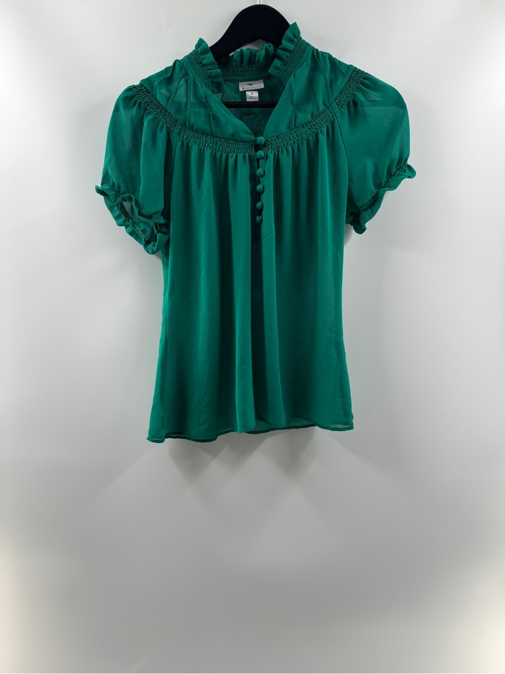 Worthington Emerald Green Ruffle Button Blouse – Women's Small